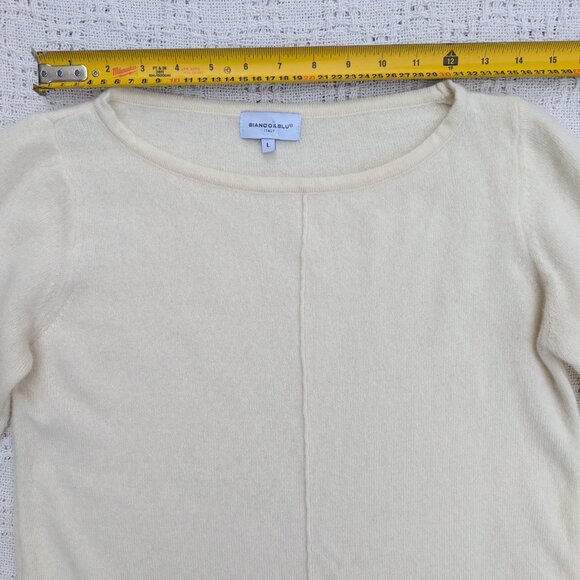 BIANCO&BLU Italy Women's Merino Cashmere Blend Sweater Off-White Long Sleeve M/L - Picture 3 of 7